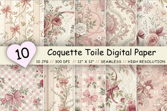 Coquette Toile Digital Paper Pack: Vintage Charm for Modern Crafts