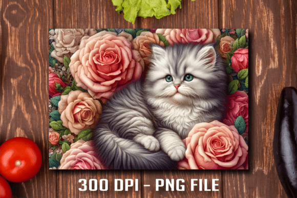 Fluffy Cat Pink Rose Cutting Board: A Charming Sublimation Design