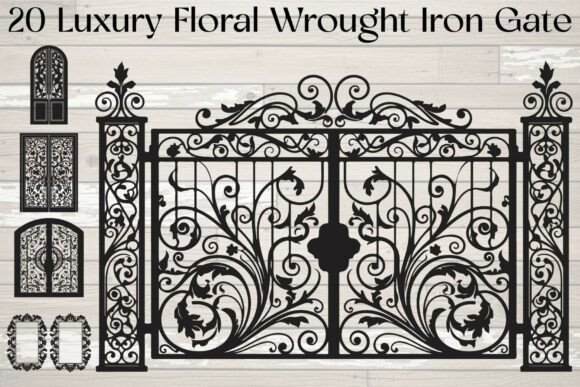 Luxury Floral Wrought Iron Gate: Elegance for Digital & Metalwork