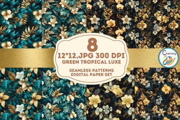 Seamless Paper: Gold Green Tropical Luxe