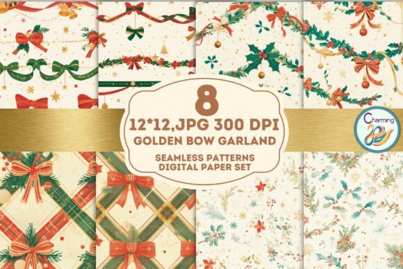 Seamless Paper: Golden Bow Garland for Festive Design